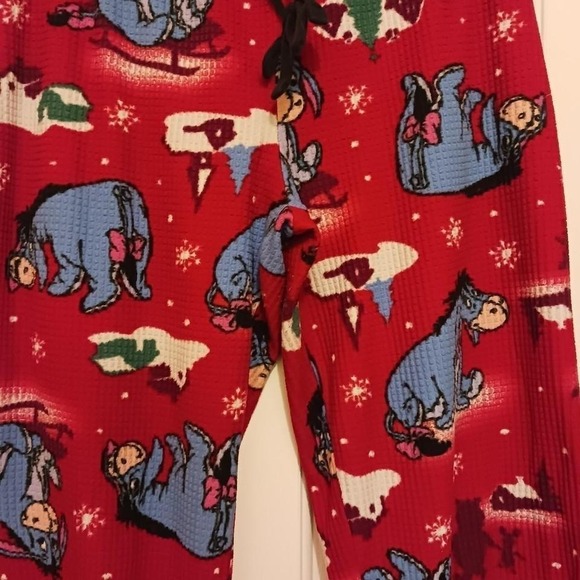 Disney Eeyore Christmas Pajama Pants Red Waffle Knit Lounge Bottoms Large 11/13 - Picture 3 of 3